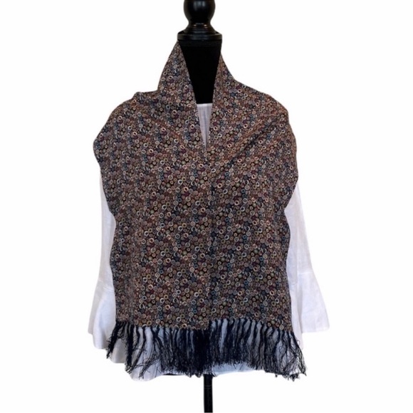 Smithsonian 100% silk fabric abstract print pattern unisex scarf fringe accent - Picture 4 of 7